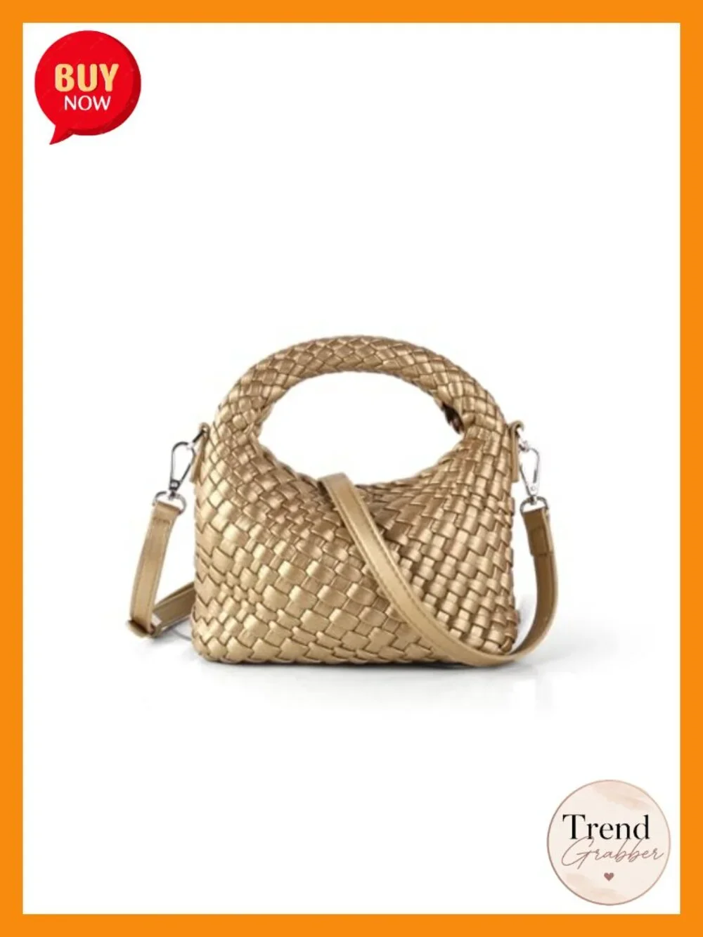 Woven Hobo Handbag with Detachable Shoulder Strap, Leather
